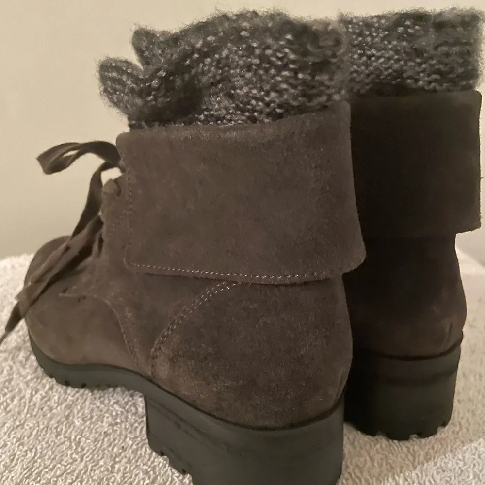 Lucky Brand Genuine Suede Leather Lace Up Block Heel Boots Brown New!